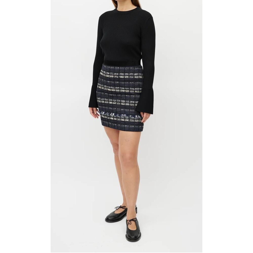 Proenza Schouler Black and Blue Plaid Tweed Skirt size 4